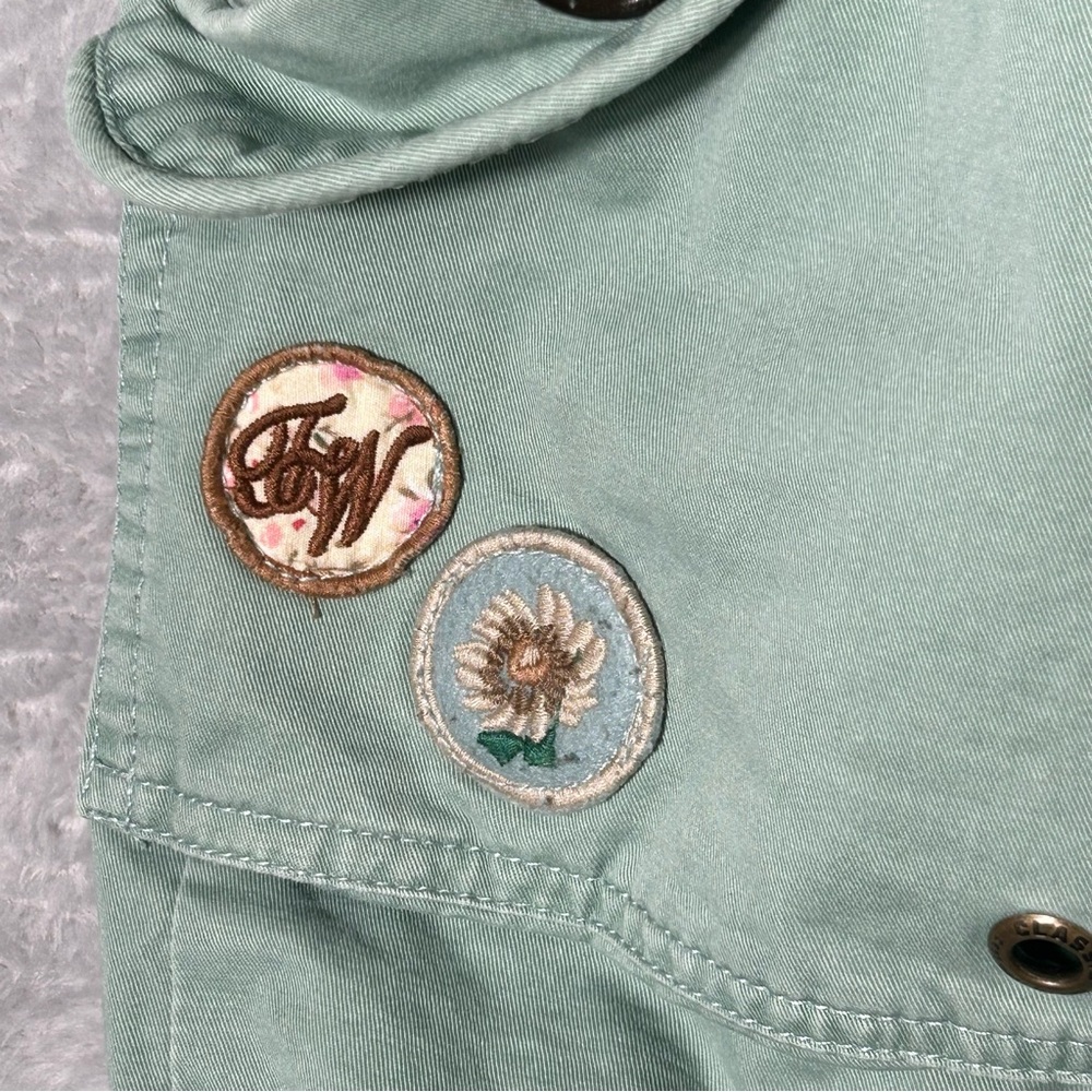 Samansa Mos2 SM2 Jacket Coat Womens XS S Green Zip‎ Snap Hoodie Patches READ - Picture 10 of 16